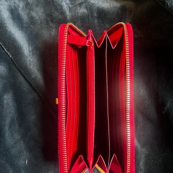 Saint Laurent red long wallet  Black Dust Bag and Box. **AUTHENTIC** - Picture 10 of 14